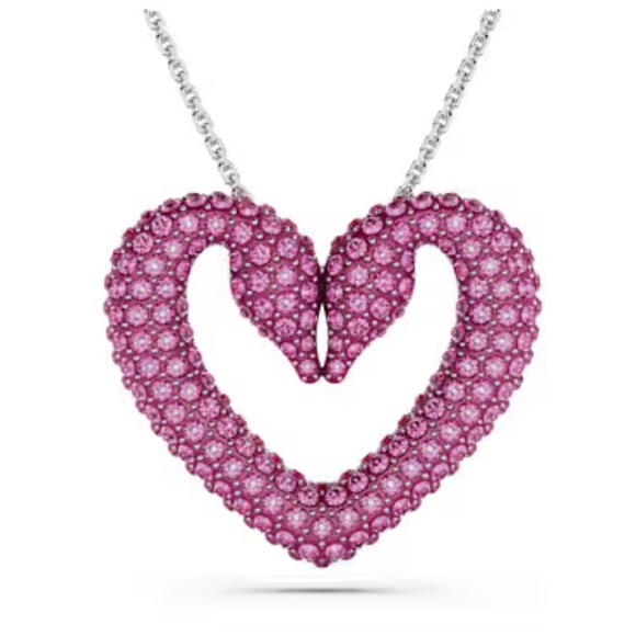Swarovski Crystal Una Pendant Heart Medium 5631931 Pink Rose Rhodium Plated